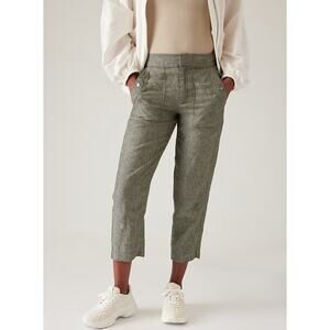 Athleta Women's Green Voyager Cropped Linen Pant with Pockets Size 6